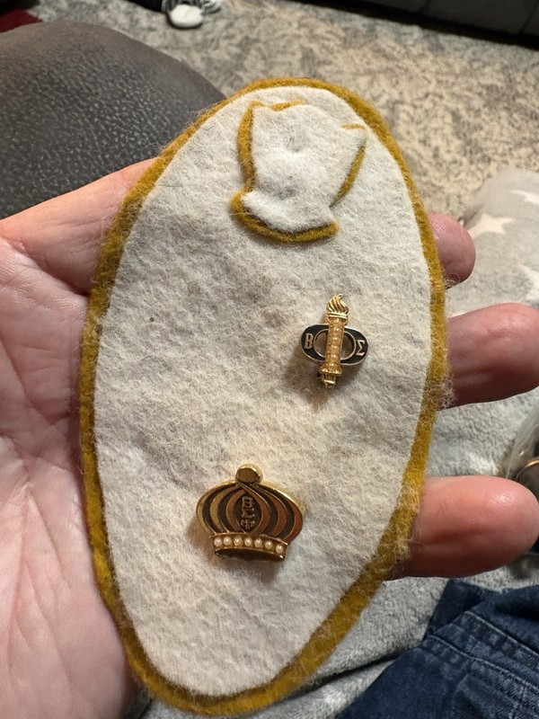 2- Beta Sigma Phi sorority membership recognition pins seed pearls On Felt Patch
