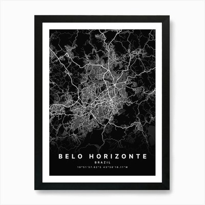 Belo Horizonte Brazil Black Map Art Framed Wall Art Poster Canvas Print Picture
