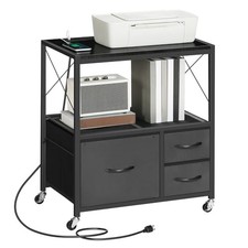 File Cabinet with Charging Station, 3 Drawer Lateral Filing Cabinet for Black