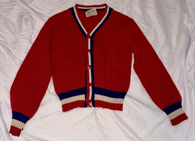 VINTAGE VERY RARE Late 1940s-1950s Minnesota Knits Red Wool Cardigan Kids Small 