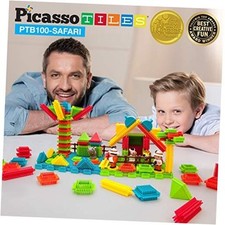 PTB100 100pcs Bristle Lock 3D Building Blocks Tiles Safari Theme Set Learning