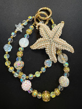 Starfish Purse Charm Keychain Pearl Rhinestone Crystal Beaded Gold Tone Beach 6"