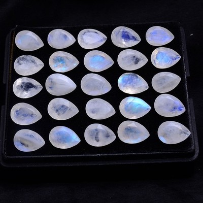 26 Stück Natürlich Mondstein Blau Glanz 10mmx7mm Birne Facettiert Schliff Lose