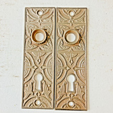 3 Pair Of Atq Escutcheon Back Plates Bronze Plated Cast Iron -eastlake Design