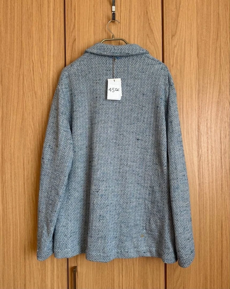 45R / 45rpm Linen blend Herringbone Tailored Jacket Blue Near MINT - Image 3 of 4