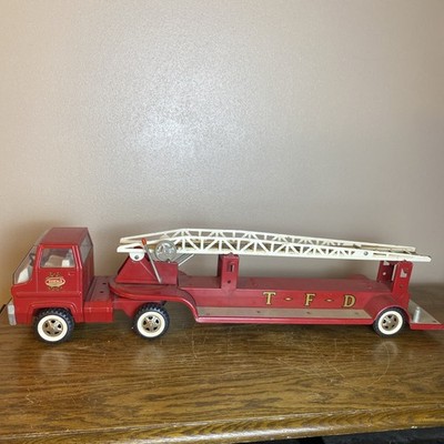 VTG Tonka Metal Fire Truck Areal Ladder TFD W/Working Rope Ladder 30  Long