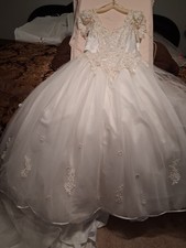 MICHELANGELO Bridal White/Ivory Ball Gown Wedding Dress V-Neck Cap Sleeve Lace 8