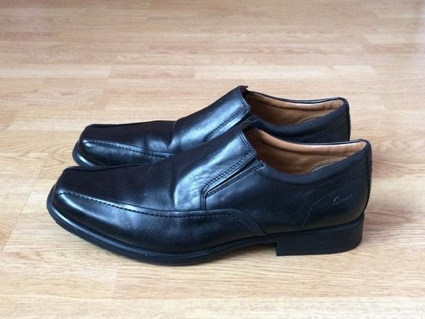 Men Clarks Heels Black Leather 46 #7B7N
