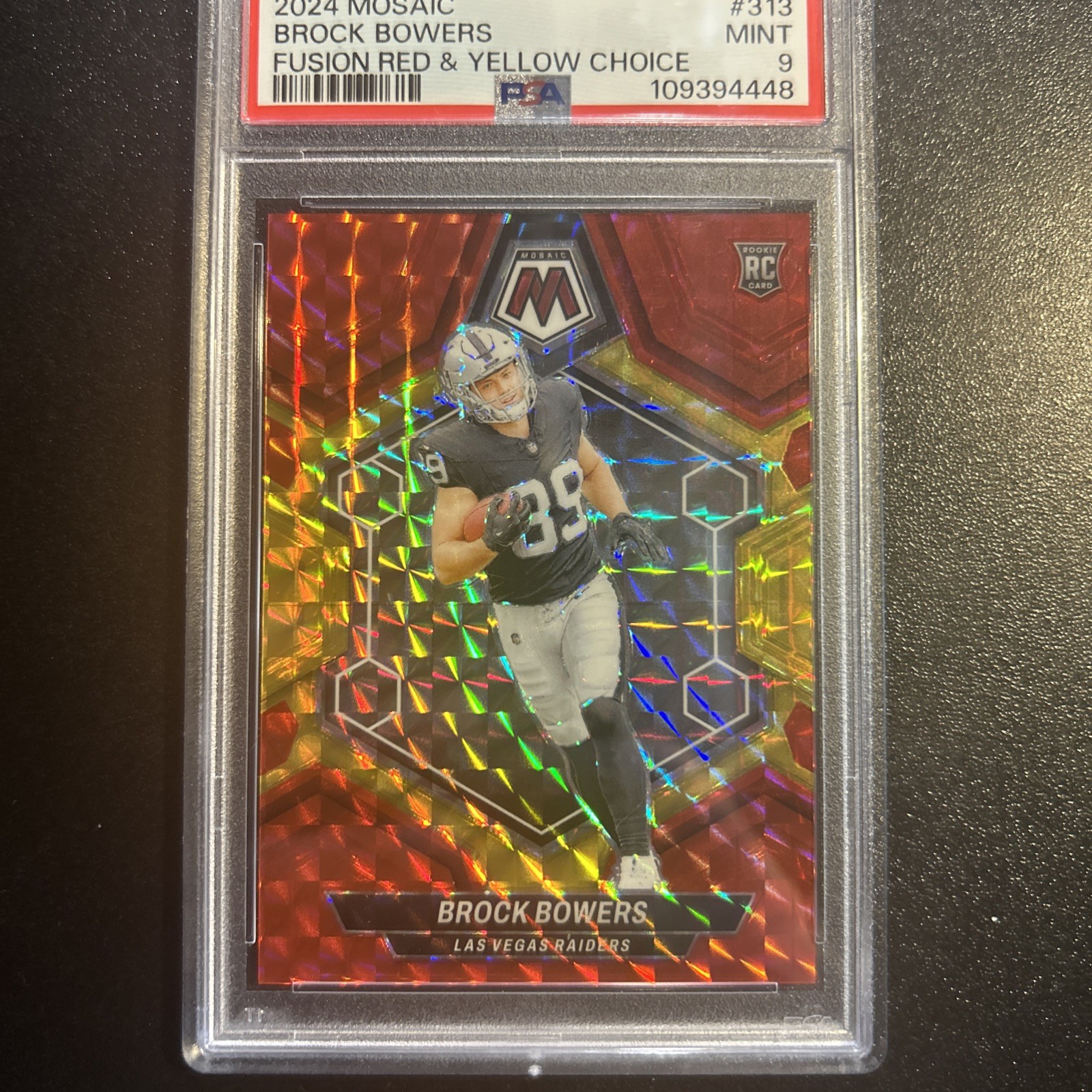 2024 Panini Mosaic Choice Brock Bowers RC Rookie Fusion Red & Yellow 18/80 #313