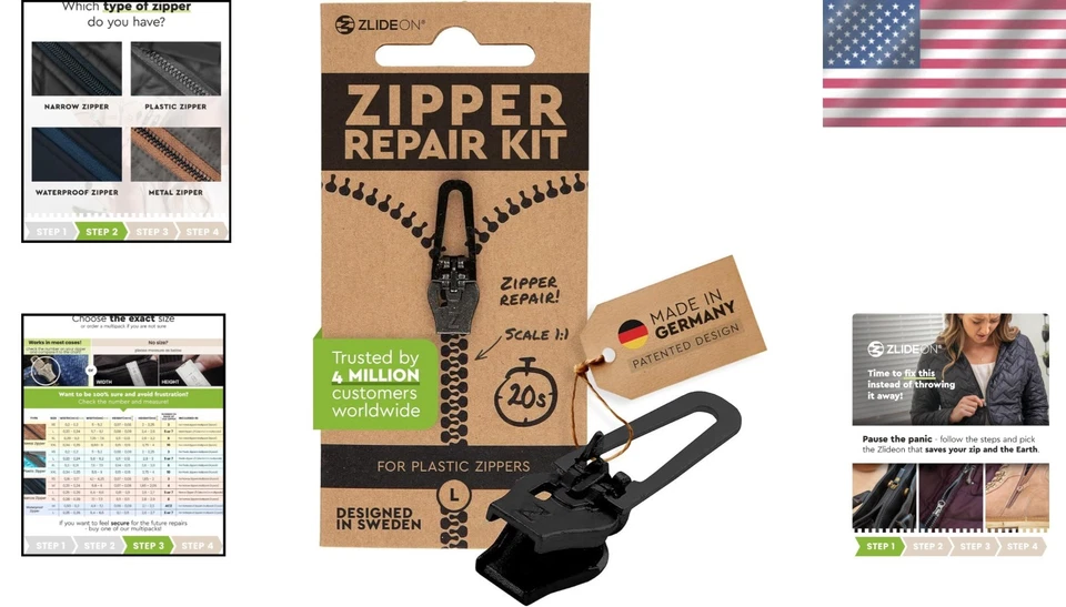 Eco-Friendly Zipper Pull Replacement - Black Plastic Slider for Quick Repairs - Image 2 of 4