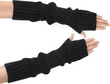Arm Warmers, Women's Winter Long Fingerless Gloves Knit Black