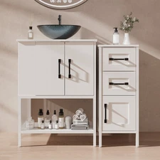 36" Bathroom Vanity Cabinet Countertop Sink Organizer Vessel Sink White