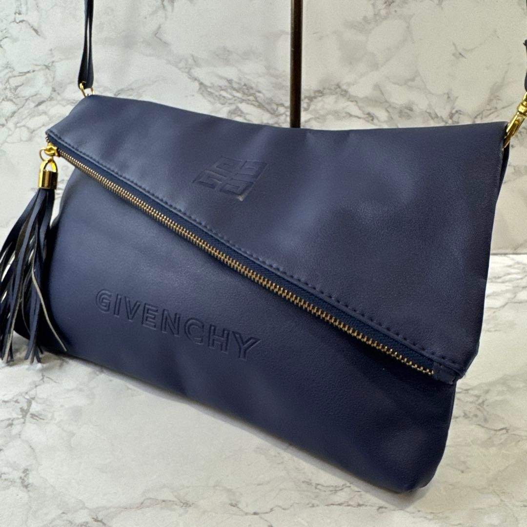 GIVENCHY Shoulder Bag Purse 4G Logo PU Leather Navy Authentic