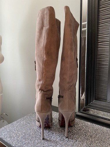 $1,200 CESARE PACIOTTI High Suede Beige Platform Zipper Boots Size 38.5 - Picture 4 of 11
