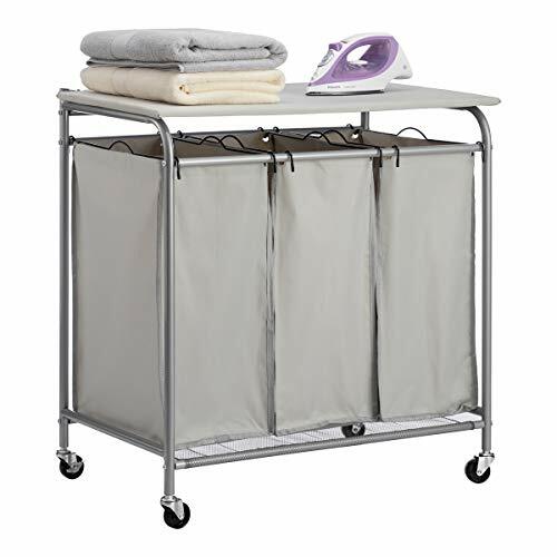 Paranta Laundry Sorter Cart 3 Bag Heavy Duty With Ironing Board Laundry Room Organizer With Casters Grey Green Home Laundry Storage Organization Urbytus Com