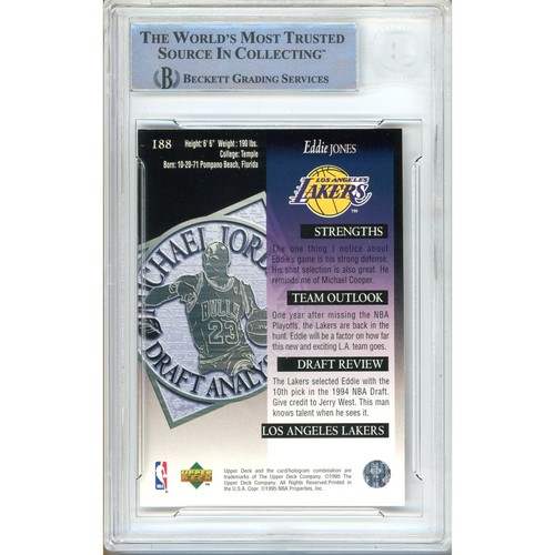 1994-95 Upper Deck #188 Eddie Jones Signed NBA Card AUTO Beckett Slab LA Lakers - Picture 2 of 5