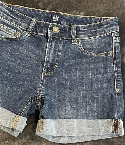 GAP Midi Denim Blue Shorts Stretch Adjustable Waist Cuffed Girls 12 - Picture 2 of 22