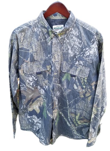 Camisa de caza Fieldstaff Mossy Oak Breakup camuflaje ventilada mediana con botones - Imagen 1 de 8