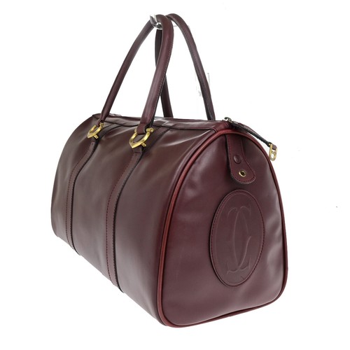 MUST DE CARTIER 2C Logo Hand Shoulder Bag Travel Leather Bordeaux GHW 09SJ282 - Picture 4 of 16