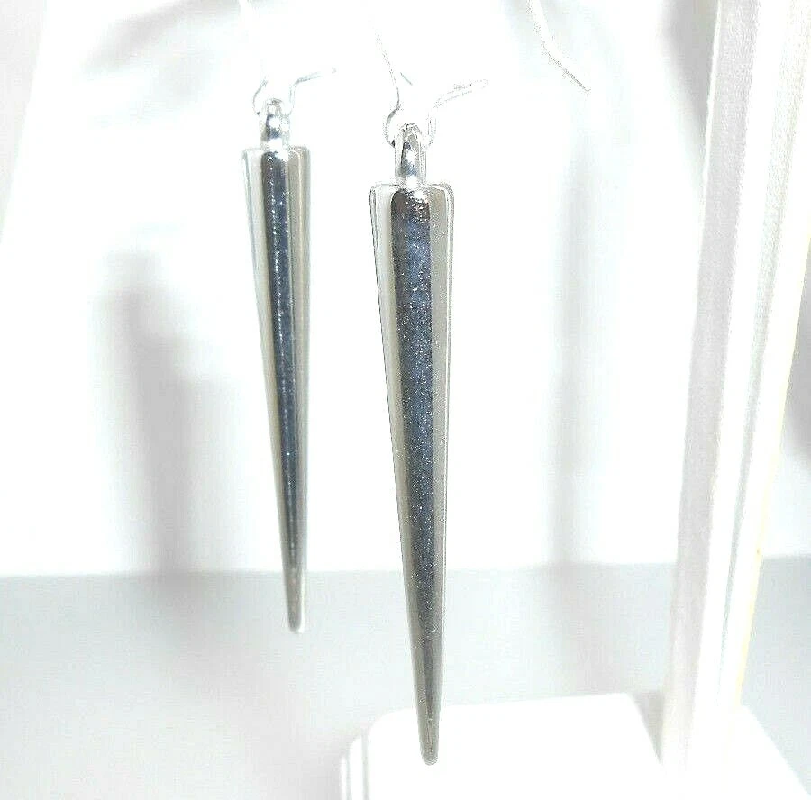 New  Long Light Weight  SPIKE  Polished Silver-tone Drop Dangle Earrings 3" Long - Image 2 of 3
