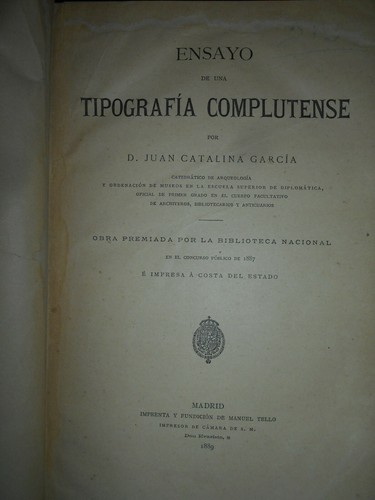 ENSAYO de una Tipografia Complutense por D. Juan Catalina Garcia 1889 - Foto 3 di 8