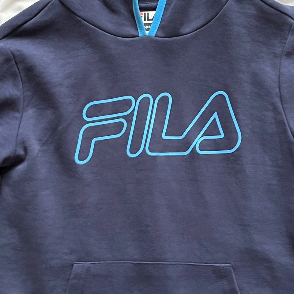 Fila Kids Navy Hooded Pullover Sweatshirt L(10/12) 60% Cotton 40% Polyester - Image 3 of 4