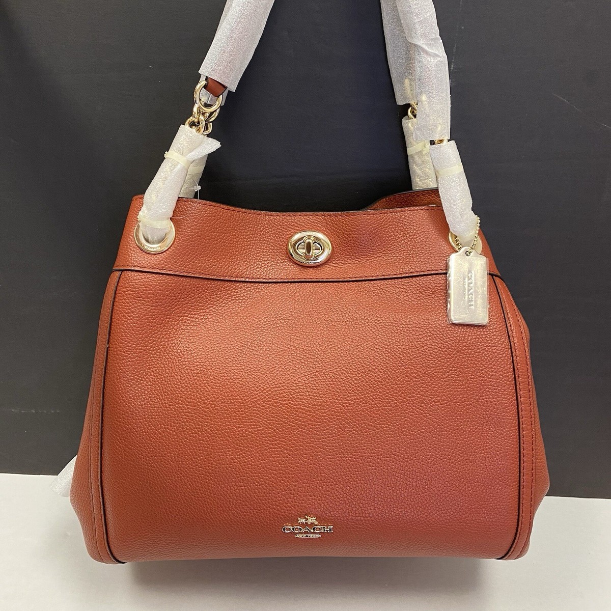 Coach 36855 TURNLOCK EDIE Orange SHOULDER BAG IN LEATHER LI
