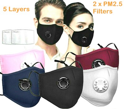 Baumwoll Gesichtsmaske mit Taschenfilter Luftventil waschbar wiederverwendbar Atemschutz PM2,5