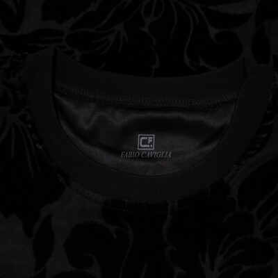 Fabio Caviglia NWOT Velvet Pullover Size 50 US M Tonal Black Floral Silk Blend