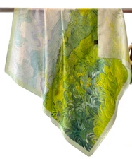 100% Silk 34" square Scarf Women neckerchief shawl Wrap floral green blue WS436
