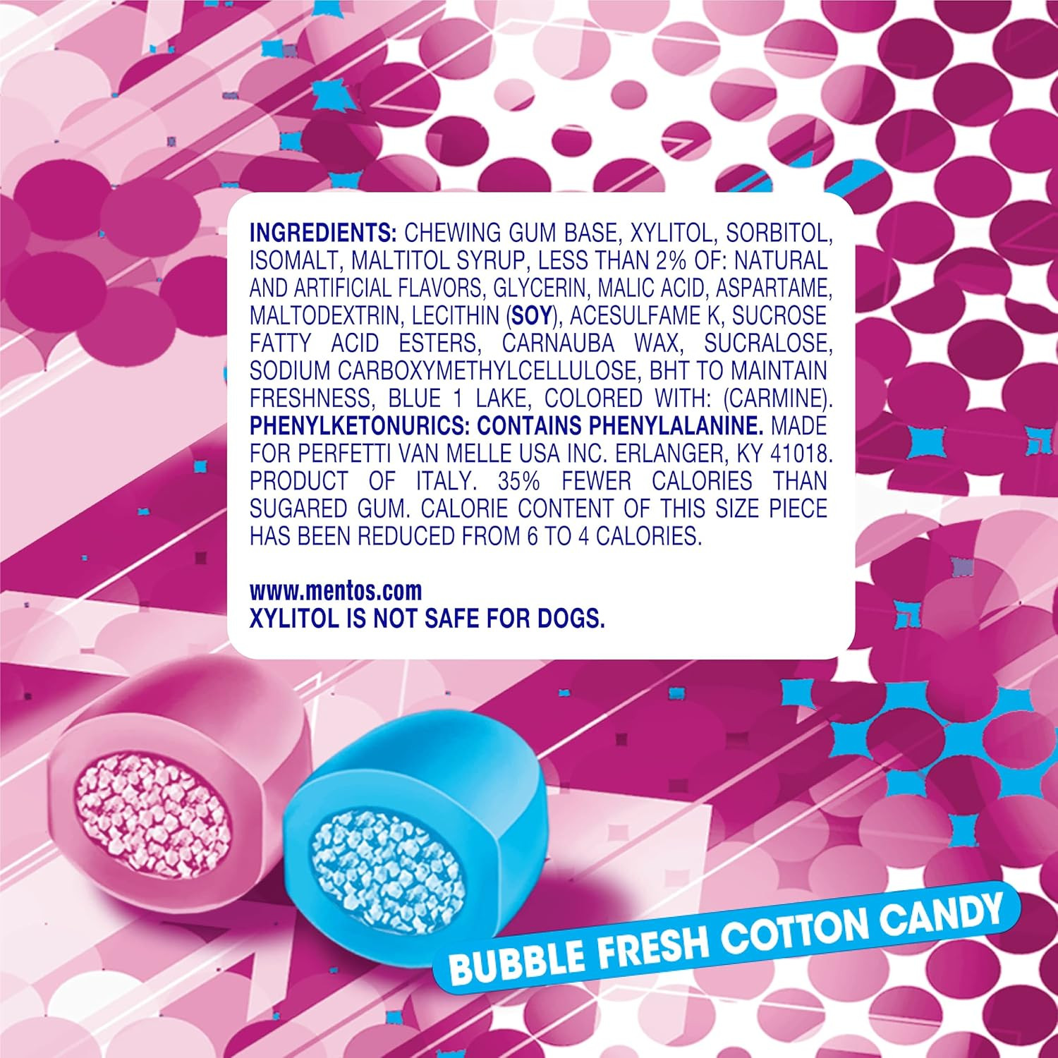 Mentos SugarFree Chewing Gum with Xylitol, Bubble Fresh Cotton Candy