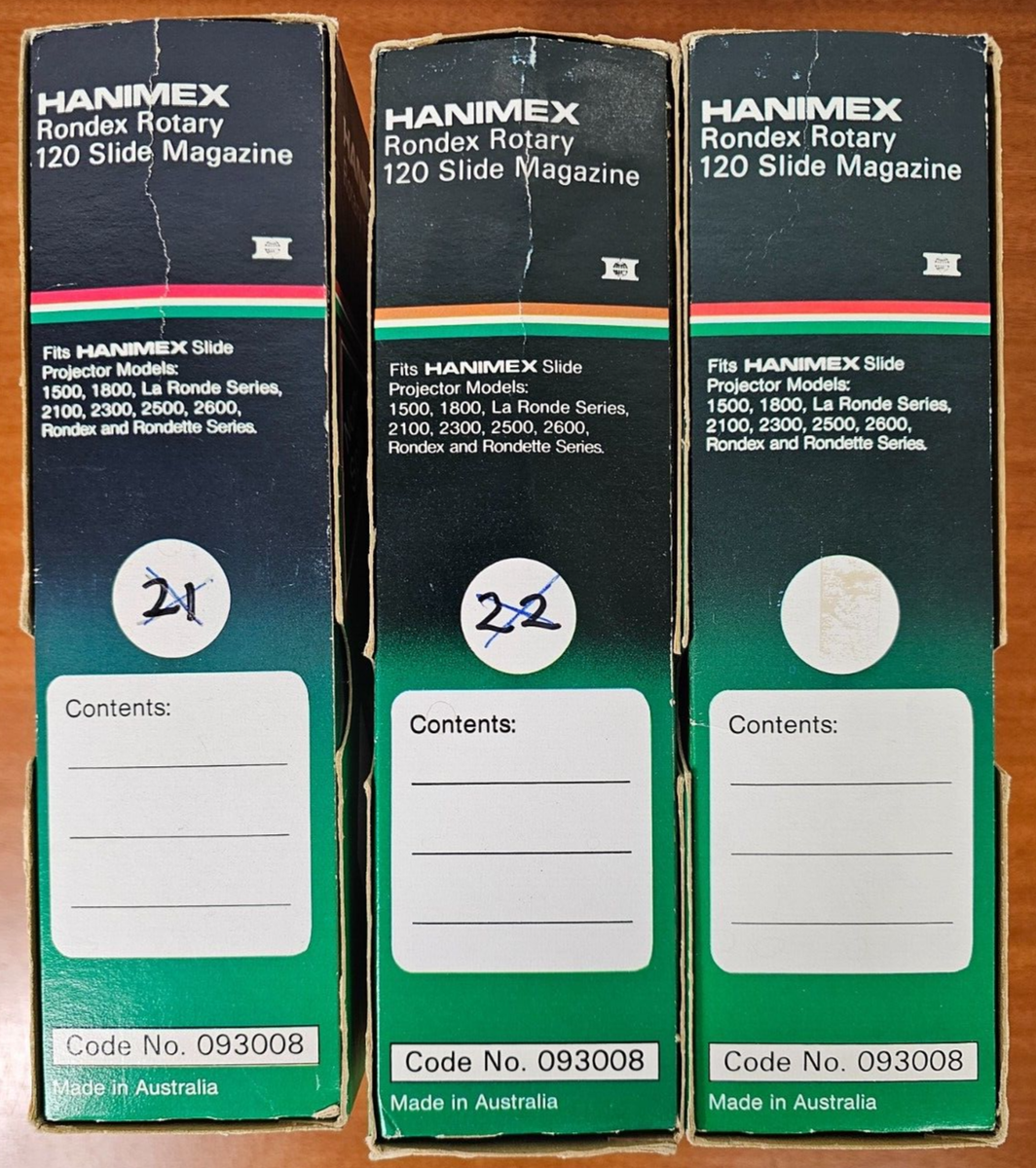 Hanimex Rondex Rotary 120 Slide Magazine Set of 3 in Original Box | eBay  Australia