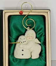 Vtg Dept 56 Snowbabies Christmas Ornament I LOVE YOU Angel Hugs Snowman 1998