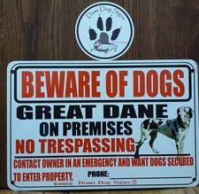 Metal Warning Great Dane Sign For FENCE,Beware Of Dog 8"x12" Guard Dogs USA Made