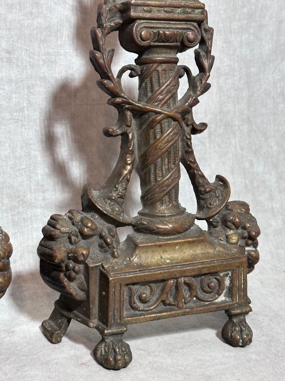 Pair 2 Vintage Fireplace Andirons French Style Brass Antique Stunning