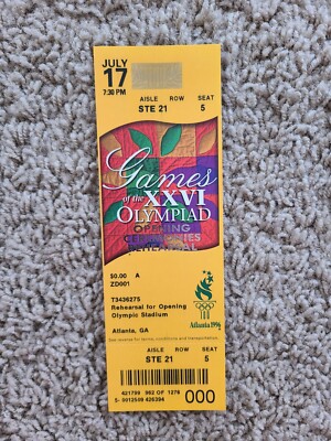  1996 Atlanta Olympics Opening Ceremony REHEARSAL ticket July 17  