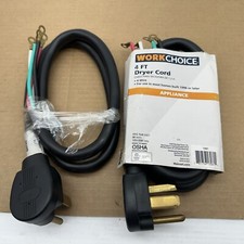 Work Choice 4-Wire Eyelet-Connector 30-Amp Dryer Cord, 4 Ft. 10 Gauge Lot Of 2 