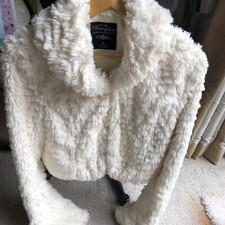 Women’s Short Faux Fur Jacket Size 8. Soft Ivory In Colour