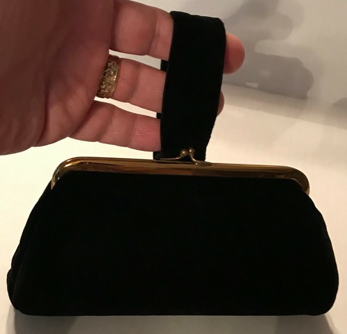 Cartera de terciopelo negro vintage Mel-Ton con correa de muñeca - Imagen 4 de 4