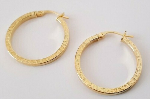 18ct Yellow Gold Greek Key Hoop Creole Earrings 1.38g NEW Xmas Gift 750 18k 18kt - Picture 8 of 10