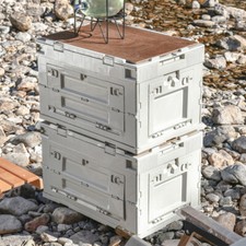 60L Camping Portable Folding Wooden Lid Car Storage Box Food Organizer Container