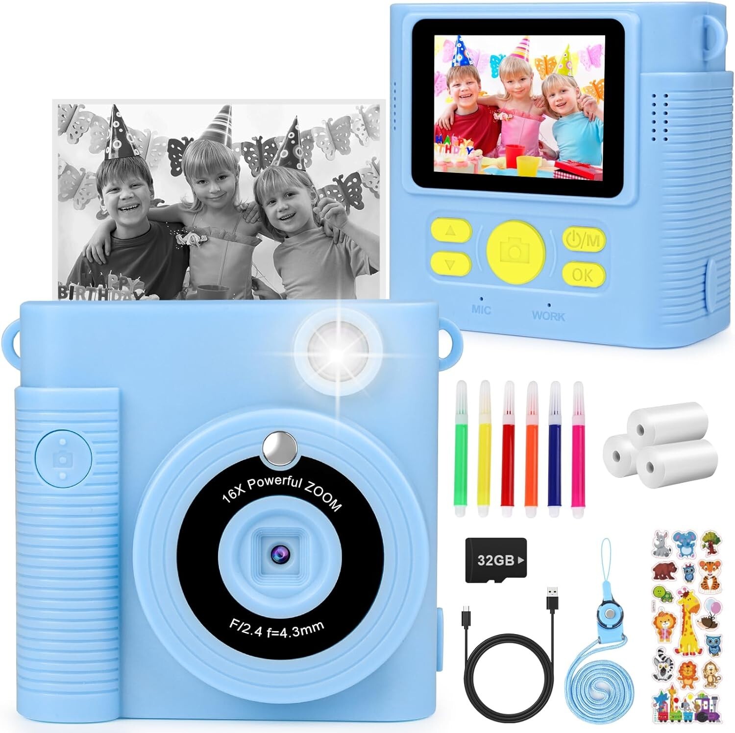 Dhapy Kids Camera Instant Print, 1080P HD Instant Camera, 16x Digital Zoom Kids-image