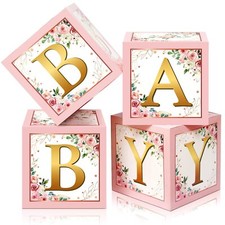 Baby Boxes with Letters for Baby Shower Rustic Floral Pink Baby Shower Backdr...