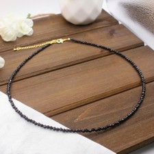 A++ Schwarzer Turmalin facettierte runde Edelstein Perlen Halsketten 18 Zoll ...