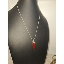 A Carnelian Crystal Gemstone Necklace Silver Tone Snake Chain Bohemian Office