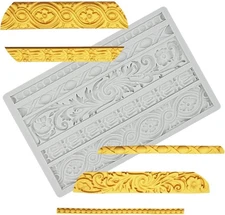 DIY Baroque Scroll Relief Cake Border Silicone Mold - Vintage Curlicues Fondant