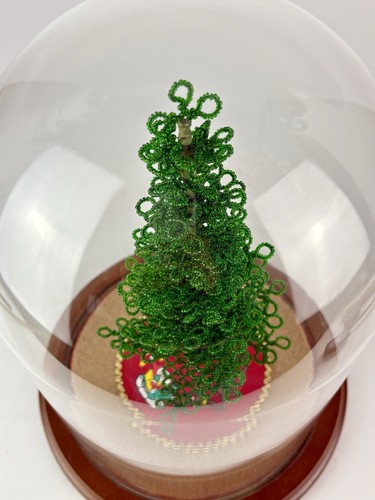 Vintage Westrim Beaded Christmas Tree Ornaments Wood Base Glass Dome Cloche - Picture 6 of 7