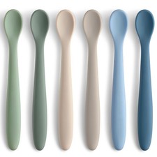 6 Piece Silicone Baby Feeding Spoons, First Stage Infant Soft-Tip Easy on Gum...