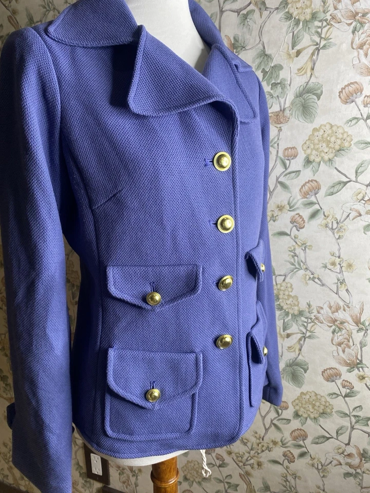 Abrigo para mujer Joan Rivers talla pequeña azul guisante manga larga forrado botones dorados  Foto 2 de 4