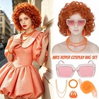 6Pcs Halloween Mrs Helen Roper Cosplay Wig Set Short Curly Wig with Accessories